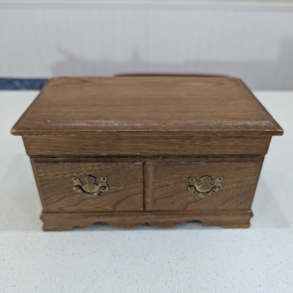 Acsons Music Box Ballerina Brown Wood Blue Velvet Vintage Toyo Japan flaw - Picture 1 of 10